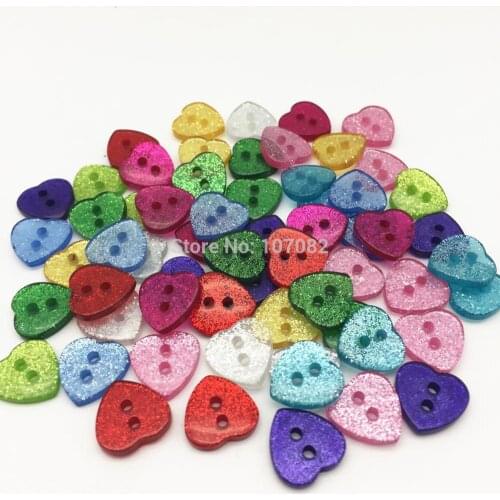 300pcs 12x13mm Mixed Glitter Heart Buttons Resin Sparkle Sewing 2 Holes Button Embellishments Scrapbooking Cardmaking