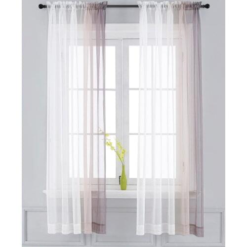 Ombre Sheer Curtains - Faux Linen Gradient Semi Voile Rod Pocket Bedroom and Living Room Curtains, Set of 2 Window Curtain Panel