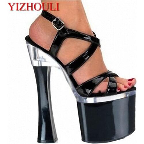 Sexy Womens Shoes Thick Super 18CM Sexy High-Heeled Shoes Sandals Black Platform Performance / Star /Model Shoes