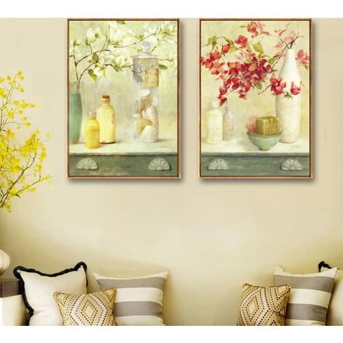 European Style Living Room Decoration Canvas Painting Still Life Hotel Club House Decoration Painting Bottle Flower Wall Canvas