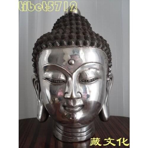 Decorated Collect from Tibetan Buddhist bronze SHAKYAMUNI buddha statue head 22 cm 2.5 KGwedding copper Decoration real Brass