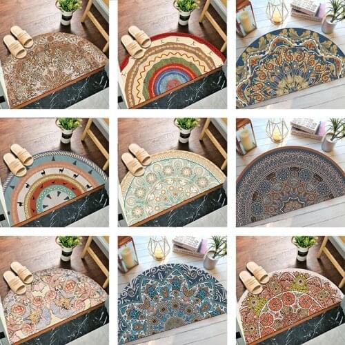 Bohemia Style Entrance Doormat Anti Slip Floor Mat Bedroom Carpet Half Round Strong Water Absorbent Bath Mats Bathroom Rugs
