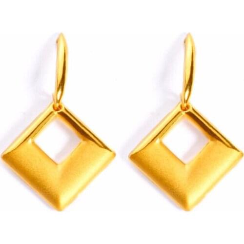 Hot sale Pure 24K Yellow Gold Earrings/ 3D Womens Square Drop Earrings 5.8g