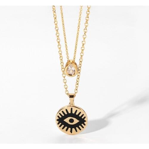 Double Layer Waterdrop Clear Crystal Black Eye Pattern Pendant Necklace For Women Clavicle Chain Party Jewelry Gift