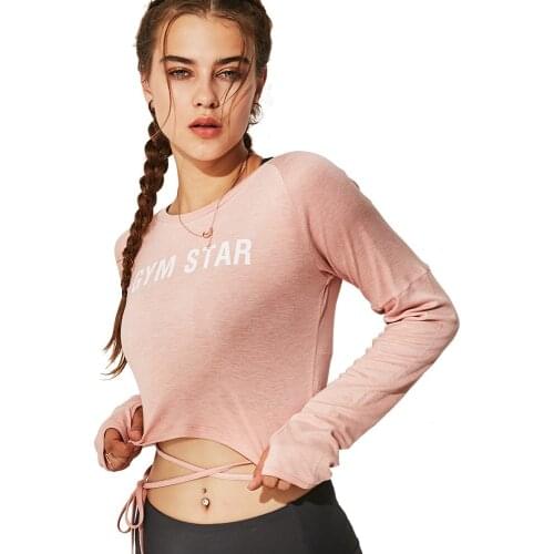 UA ROCK Sexy Waistband Yoga shirt Women Fitness Long Sleeves Workout Gym crop top yoga top with Thumb Holes Sports t-shirt