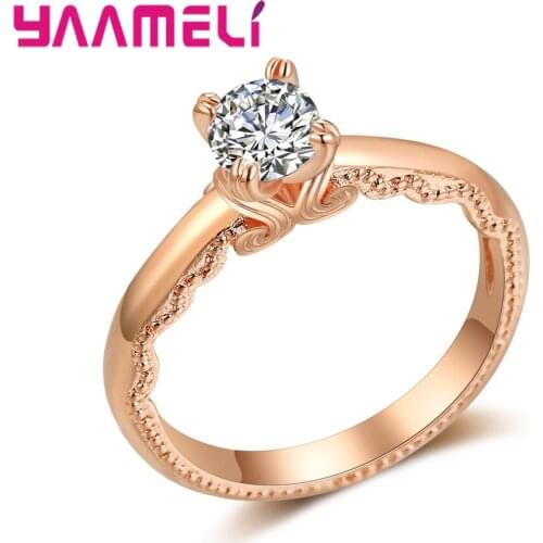 925 Sterling Silver CZ Stone Ring Jewelry Bague Femme Rose Gold Color 6 Claws Setting Crystal Wedding Women for Jewelry Hot Sale