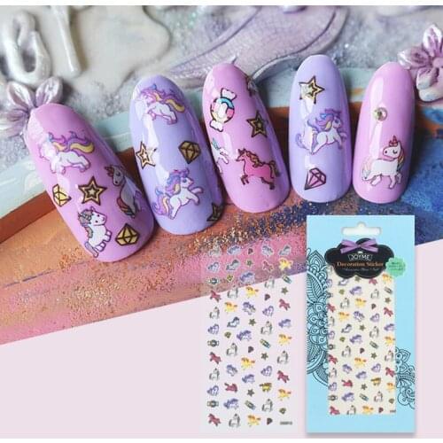 2021 Cute Unicorn 3D Nail Sticker Decals Fish/Bear/Flamingo Nail Art Decorations Stickers Sliders Manicure Simple Design