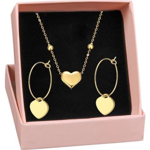 316L Stainless Steel Thick Chain Titanium Steel Necklace Earring Set Heart Jewelry Set Gift box