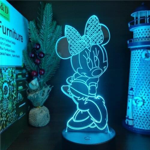 Kawaii Minnie Mouse 3D Anime Figures Disney Night Lights Color Changing Action Figurals Model Doll Collector Juguetes Toys Figma