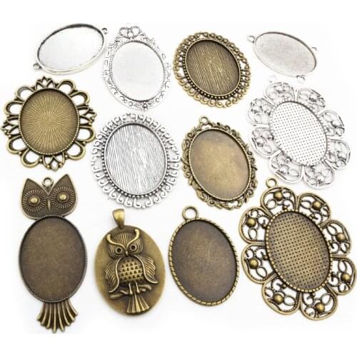 5pcs 30x40mm Inner Size 4 Colors Plated Classic Pierced Style Cabochon Base Setting Charms Pendant Tray