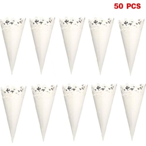 50pcs Laser Cut Petal Lace Laying Candy Wedding Party Favors Confetti Cones Paper Cone Decoration Supplies
