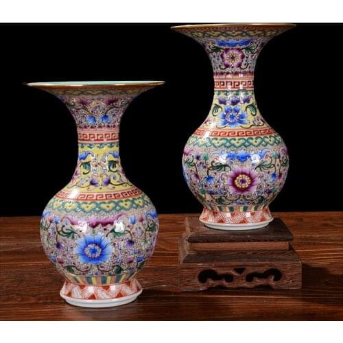 Antique Handpainted Ceramic Vase Enamel Antique Vase Classical Household Adornment Handicraft Furnishing Articles