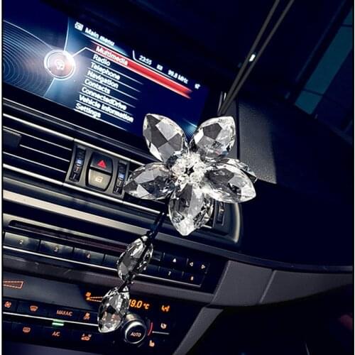 Car Crystal Pendant Decoration Colorful Five-leaf Flower Crystal Pendant Car Rearview Mirror Pendant Car Interior Accessories