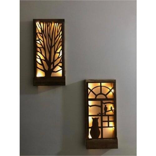 Batteries Included Fairy Led Pattern Wall Ornament Solid Wood 18x36 Painting Night Lamp Hallway Home Gift 2021 Home Decoration