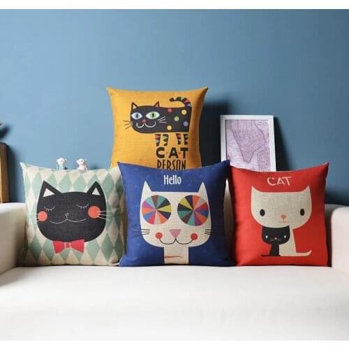 Big head cat cartoon linen pillow sofa home decoration cushion pillow head cover