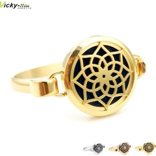 Lotus Flower with Circle Band Aromatherapy Essential Oils Aromatherapy Locket Bracelet Jewelry