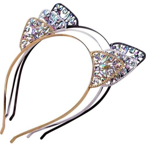 Kids Girls Metal Rhinestone Cat Ear Headband Hair Accessories Headwear Hot