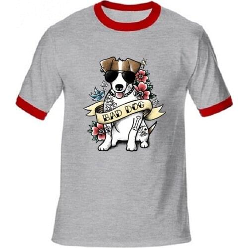 Mens Tshirt gyms Workout Male t shirt Russell Floral Tee cute pet bad dog Men T-shirt terrier badass tattoo youth topshirts