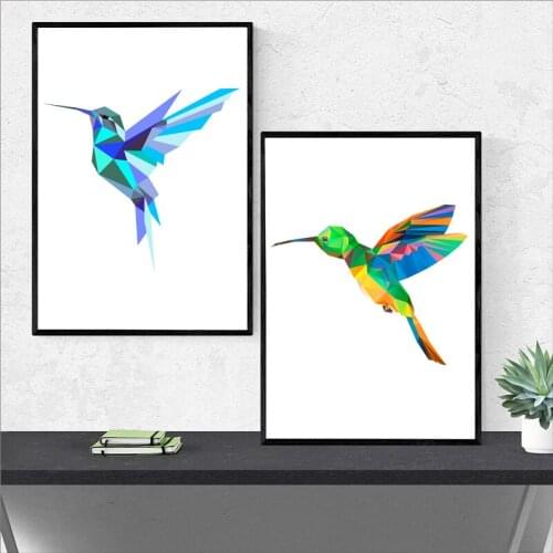 Geometric Hummingbird Wall Art Canvas Prints Hummingbird Posters , Bird Canvas Painting Wall Art Pictures Modern Home Decor