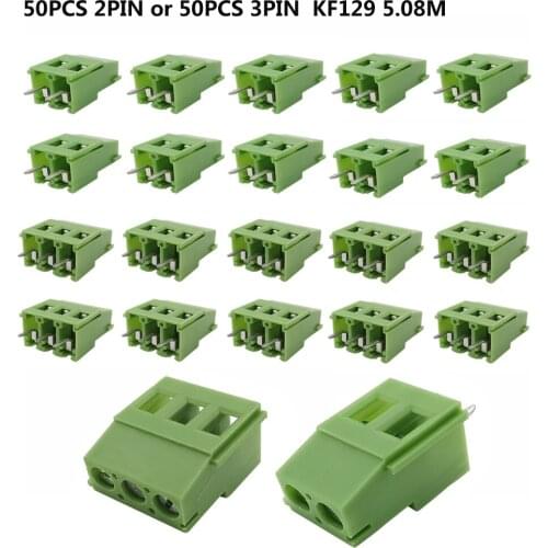 50PCS Pitch PCB Terminal Blocks Connector KF129 2Pin 3Pin 5.08MM Screw Type Pin Terminals Blok PCB Adapter Green Color