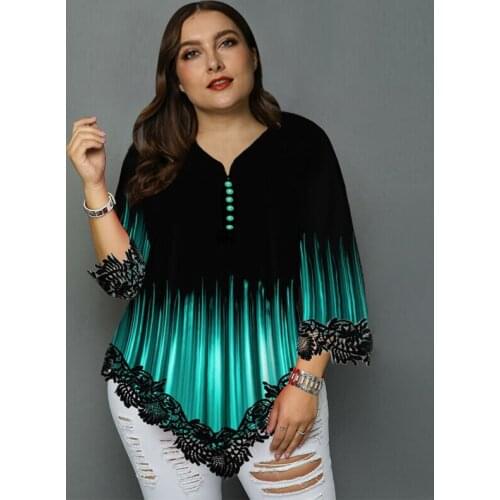 2021 Hot Plus Size Womens 3/4 Sleeve T Shirt Ladies Casual Loose Printed Tops New Fashion