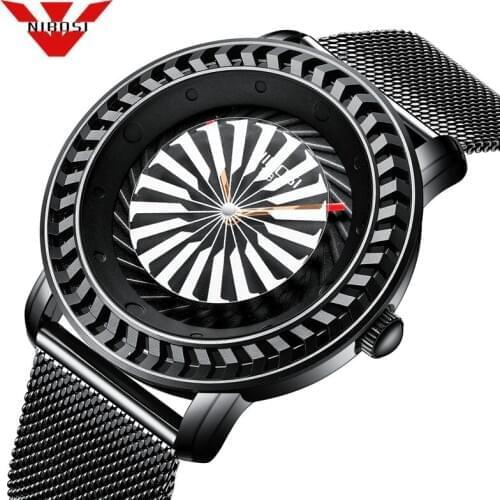 NIBOSI Mens Watches Top Brand Luxury Unique Dial Move Quartz Watch Casual Wristwatch Mesh Waterproof Watch Men Relogio Masculino