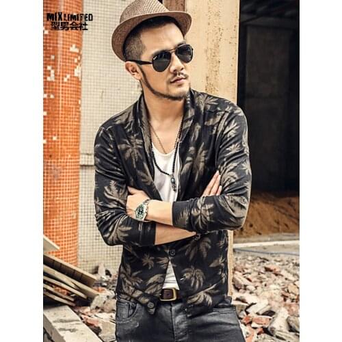 Mens sweater male V neck autumn Cardigan Knitwear Sweater Slim Casual men Maple print brand cardigan masculino new spring J323-2