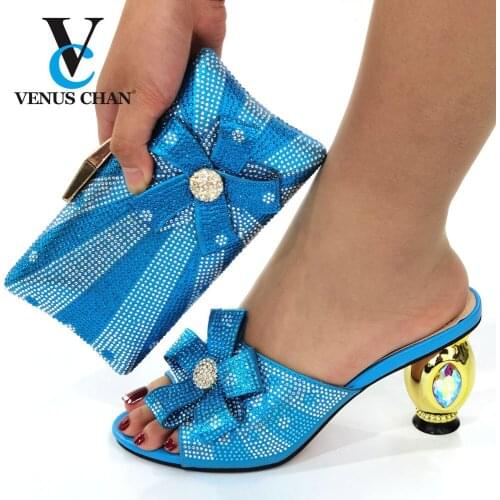 Elegant Style New Coming Italian Women Shoes and Bag to Match in Sky Blue Color Comfortable Heels for Wedding Dress