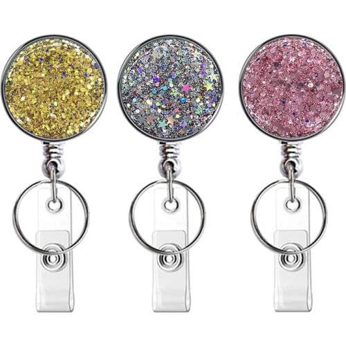 New Design 1 Piece Top Quality Fashion Glitter Retractable Nurse Badge Holder Clip Student Name ID Card Holder Keychains Lanyard