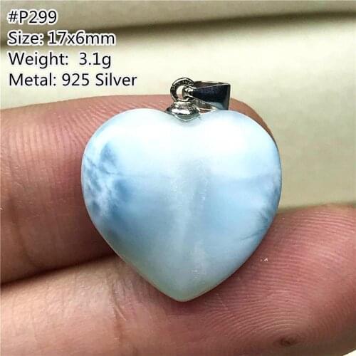 Natural Blue Larimar Heart Necklace Pendant For Women Men 925 Silver Beads Dominica Crystal Water Pattern Stone Jewelry AAAAA