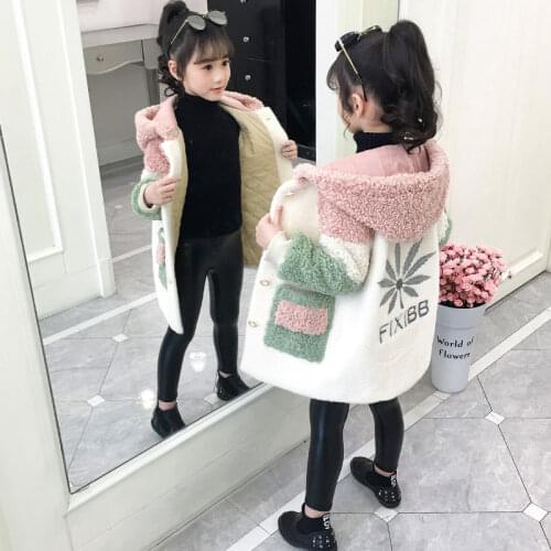 Wool Blends Coat For Girl 2021 Autumn New Trench Jacket Fashion Houndstooth Plus Cotton Warm Hoodie ChildrenS Outerwear