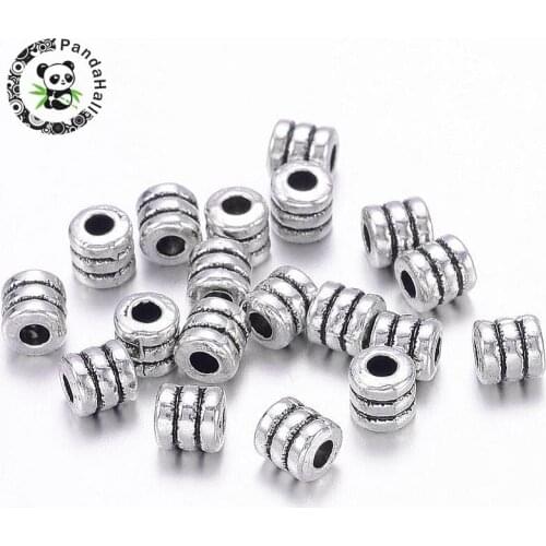 Column Shaped Tibetan Antique Silver Color Bead Spacers, Lead Free & Nickel Free & Cadmium Free, about 4mm in diameter, 4mm