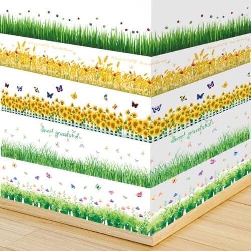 DIY PVC Plane Wall Stickers Grass Flower Print Wall Skirting Home Kitchen Furniture Cabinet Decorate Cover Room Decor Wallpaper