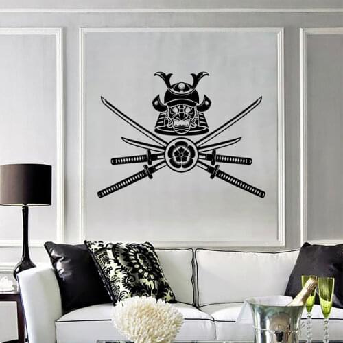 Samurai Warrior Weapons Japan Japanese Mask Wall Stickers Vinyl Home Decor For Living Room Bedroom Decals Interior Mural 4050