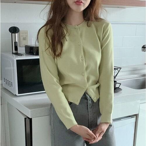 Autumn Knitted Sweater Women O-Neck Long Sleeve Green Casual Korean Jumpers Single Breasted Elegant Cardigans Warm Harajuku X704