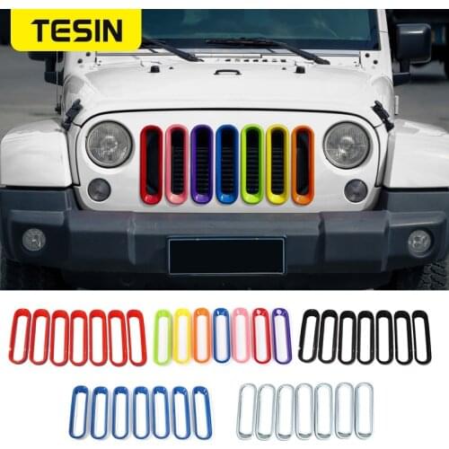 TESIN ABS Car Exterior Front Race Grille Cover Trim Decoration Stickers for Jeep Wrangler 2007-2017 Car Accessories Styling