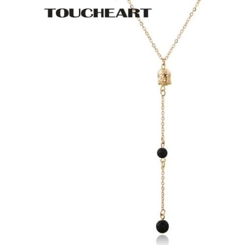 TOUCHEART Luxury Gold Buddha Necklaces Lava Bead Rock Stone Necklaces&Pendants For Women Charm Jewelry Silver Necklace SNE190012