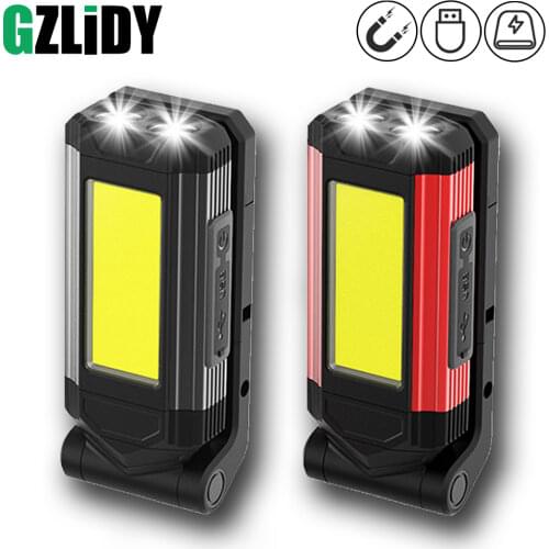 USB Rechargeable COB Work Light Super Bright LED Flashlight Portable Camping Lamp with Tail Magnet Waterproof Adjustable Lantern