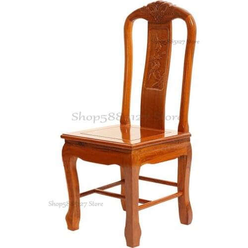 All Solid Wood Chinese Dining Chair Classical Carved Chair Backrest Home Log Restaurant Hotel Chair Wood Stool