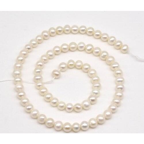 Loose Pearl Jewellery,Top Quality AA 6-7MM Near Round White Freshwater Pearl Beads,One Full Strand,New Free Shipping