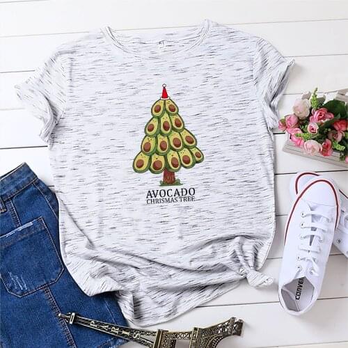 100% Cotton Summer Funny Womens T-shirt O-Neck Harajuku Christmas Avocado Tree Top Casual Female T shirt Oversized Size S-5XL