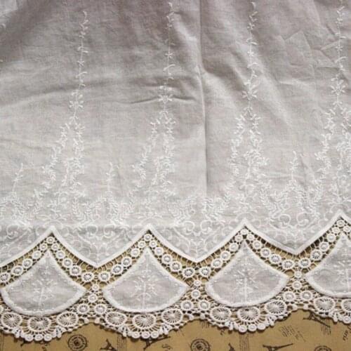 125cm White Bilateral Symmetry Cotton Embroidery Lace Fabric Wedding Dress Scarf Table Cloth Lace Fabric