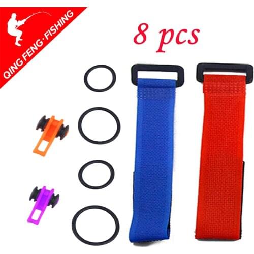 8pcs/ set 2 fishing rod binding belt with Velcro binding belt + 6 pieces of sub bait hook hook device