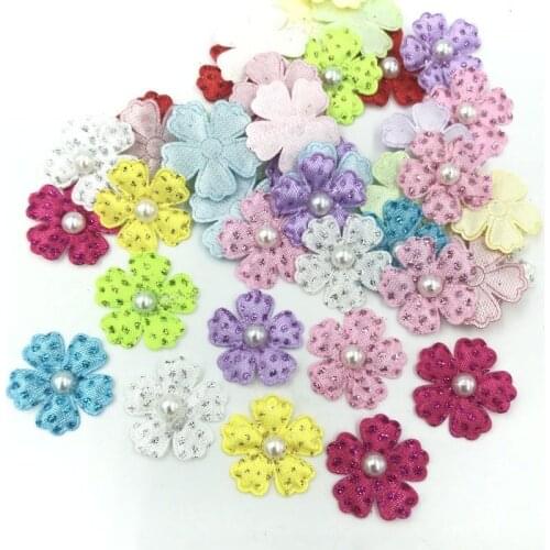 DIY 200pcs pearl Sequin cloth Appliques Flowers Crafts Decorative Scrapbooking 20mm