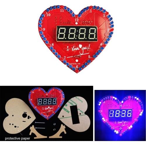 Electronic Clock Heart-shaped Lamp Love DIY Production Kit DIY Kit Digital Tube Set Red Green Blue With USB Cable
