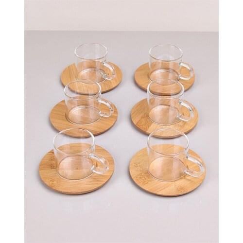 Evon 6'lı Bamboo Dish Glass Coffee Team 11662Fincanlarımız, dishwasher safe stain resistant