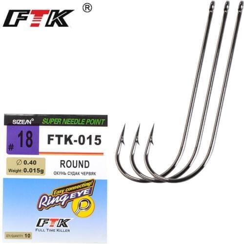 FTK Carp Hooks Barbed Hook Size2-18# 7Pcs- 10Pcs / Lot Super Needle Point and Hook Eye Fishhook Fishing Tackle ROUND