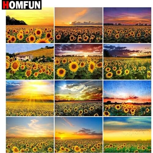 HOMFUN Full Square/Round Drill 5D DIY Diamond Painting "Zonnebloem Landschap" Embroidery Cross Stitch 5D Home Decor Gift