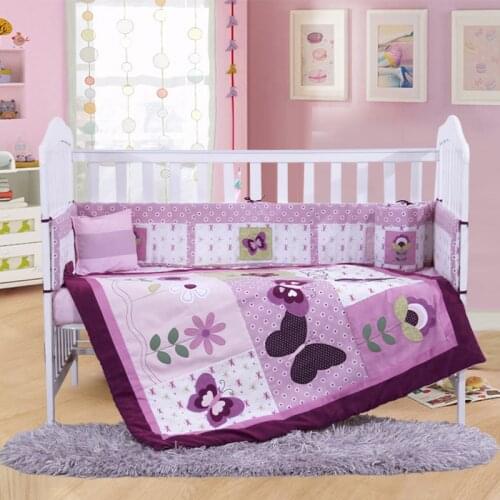 7PCS Embroidery baby bedding set for girl boys bedding set crib bumper baby cot set cama infantil (bumper+duvet+sheet+pillow)