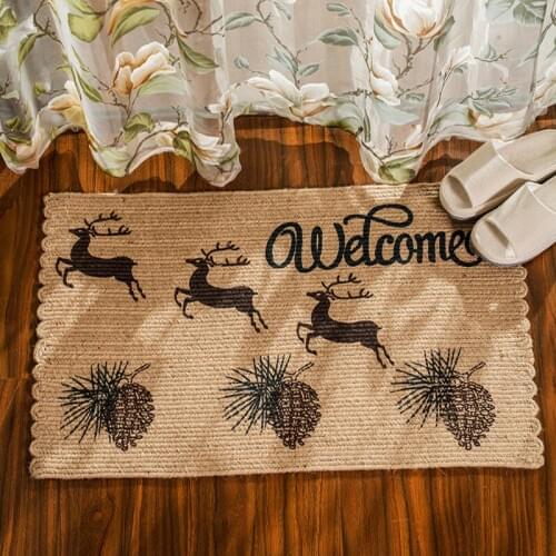PAYSOTA Welcome To Deer Natural Linen Door Porch Kitchen MATS Washable Rectangular Door Carpet Dirty Skid Resistant